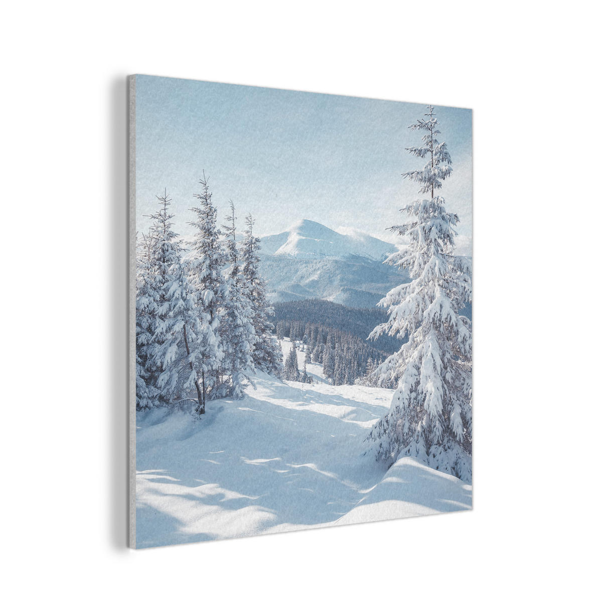 AKUSTIKPANEEL Winterlandschaft - Natur - Berge - Bäume - Schnee 90x90 cm - Hellblau, Textil (90/0.9/90cm) - MuchoWow