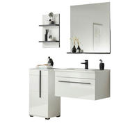 BADMÖBEL-SET weiß Hochglanz schwarz, Badkombination MIT Waschbecken, 135 x 200 cm - Weiß Hochglanz/Schwarz, Holzwerkstoff/Kunststoff (135/200/45cm) - Furn.Design