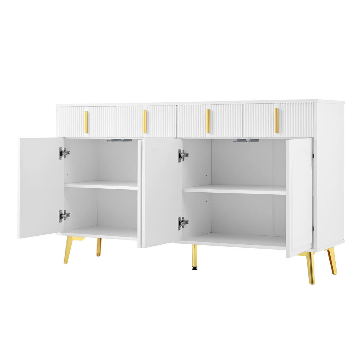 SIDEBOARD 140/38/82 cm aus MDF mit 4 Türen, 4 Schubladen und goldfarbenen Beinen Weiß - Weiß, Holzwerkstoff (140/82/38cm) - Modenvie
