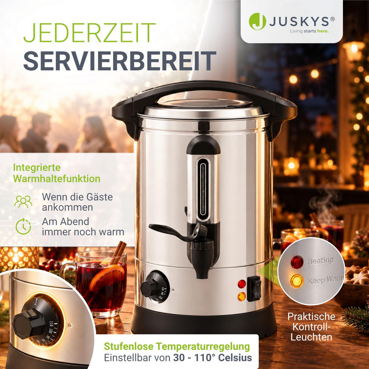 GLÜHWEINKOCHER Teramo 7 L - Silberfarben, Metall (30/42/23cm) - Juskys