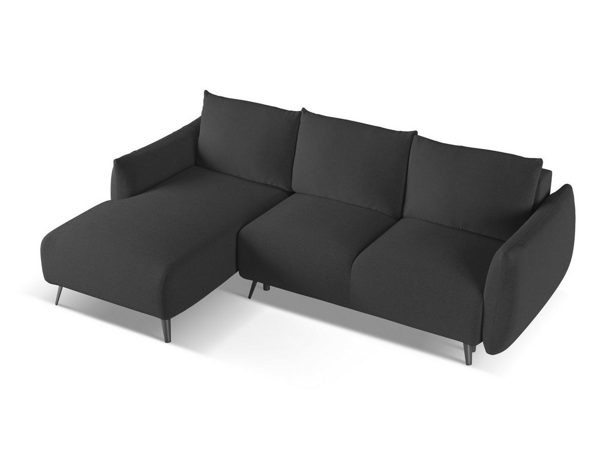 ECKSOFA mit Schlaffunktion Chenille Stoff Schwarz - Anthrazit/Schwarz, Textil/Metall (162/242cm) - Makamii