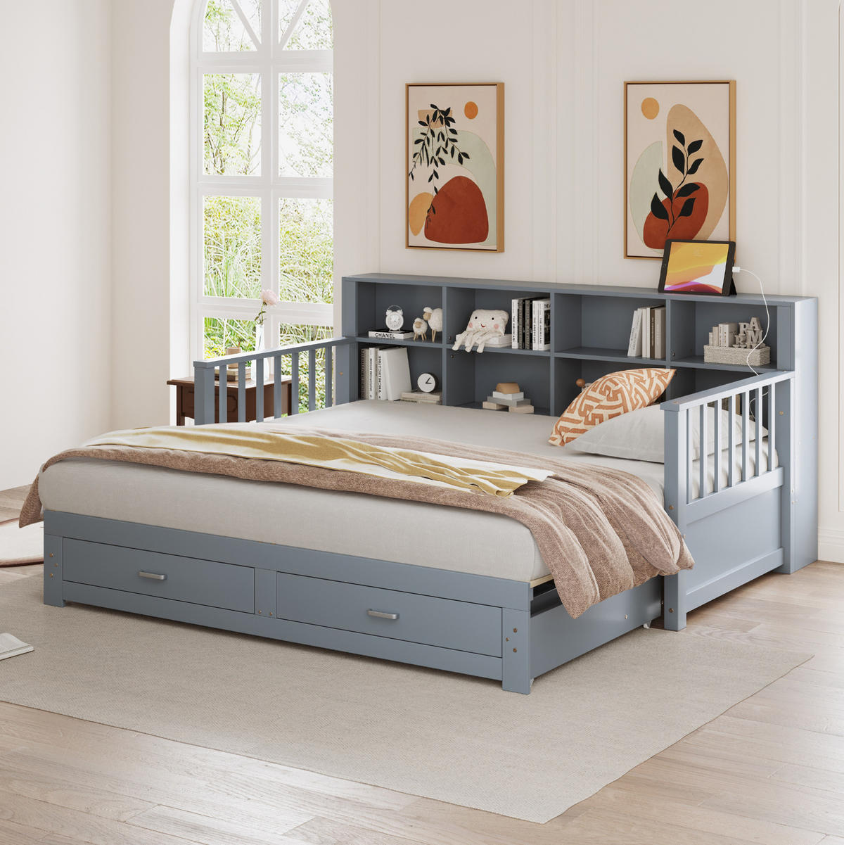 BETT 90/190 cm Grau aus Holz mit Ausziehfunktion - Grau, Holzwerkstoff (90/190cm) - OKMYHOME