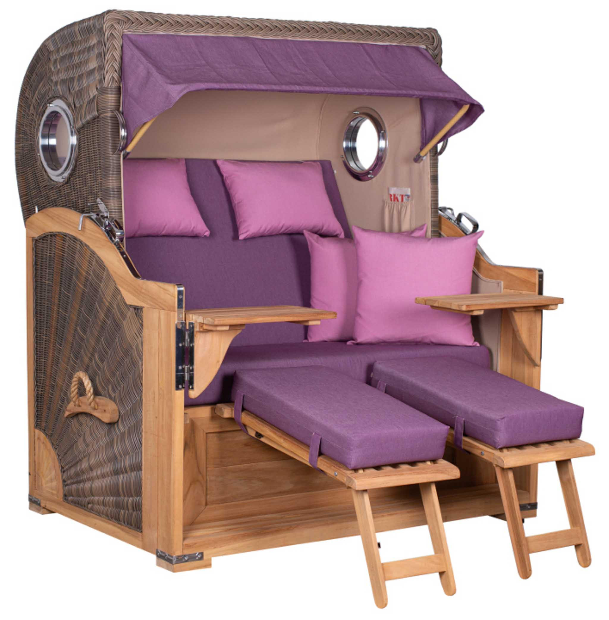 STRANDKORB Baltikum Teak 2,5 Sitzer - Violett/Lila, Holz/Metall (142/170/95cm) - Mr. Deko