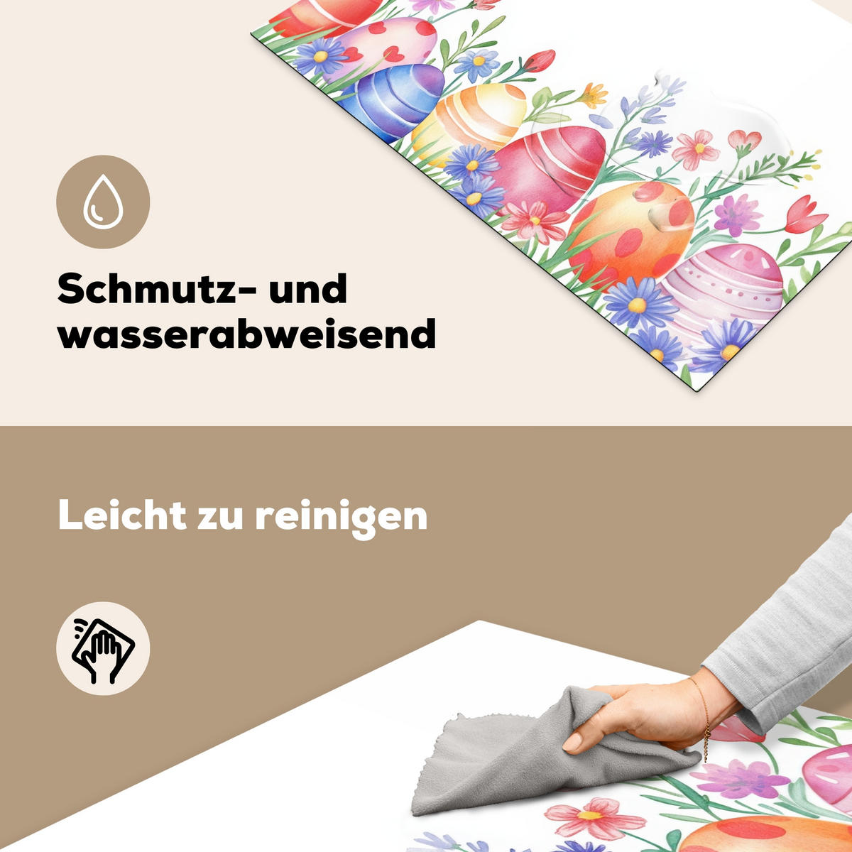 HERDABDECKPLATTE Blumengarten - Bunt - Eier Ceranfeldabdeckung 78x52 cm - Weiß, Kunststoff (78/52/0.2cm) - MuchoWow