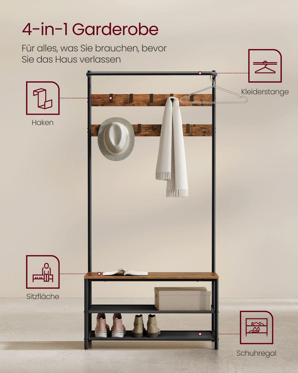 GARDEROBE WARSAW - Braun, Holzwerkstoff (84/180/32.2cm) - Hansiro