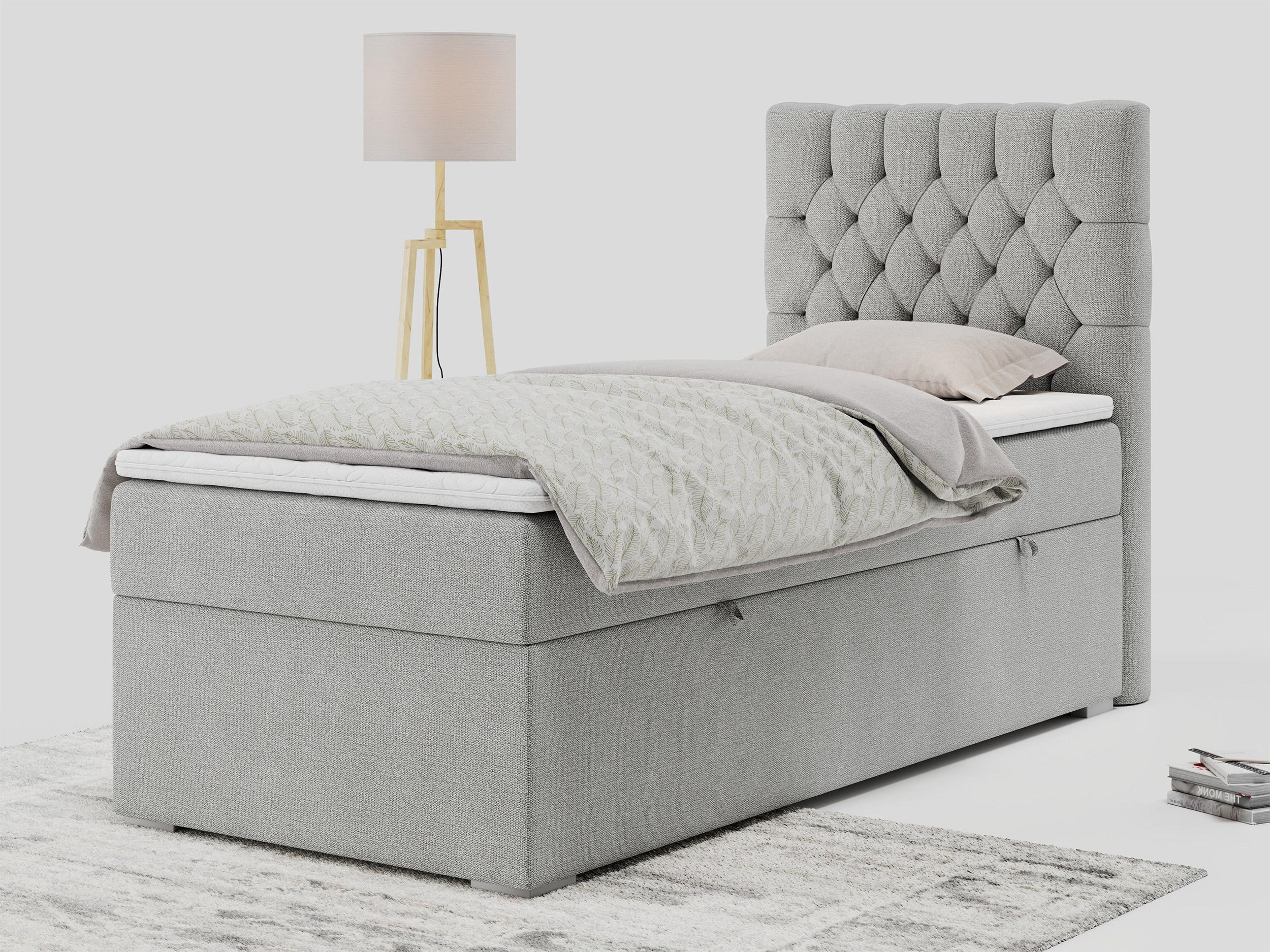 BOXBETT PERA 90/200 Hellgrau Struktur - H3 - Rechts Seite - Hellgrau, Holz/Textil (90/200cm) - MKS