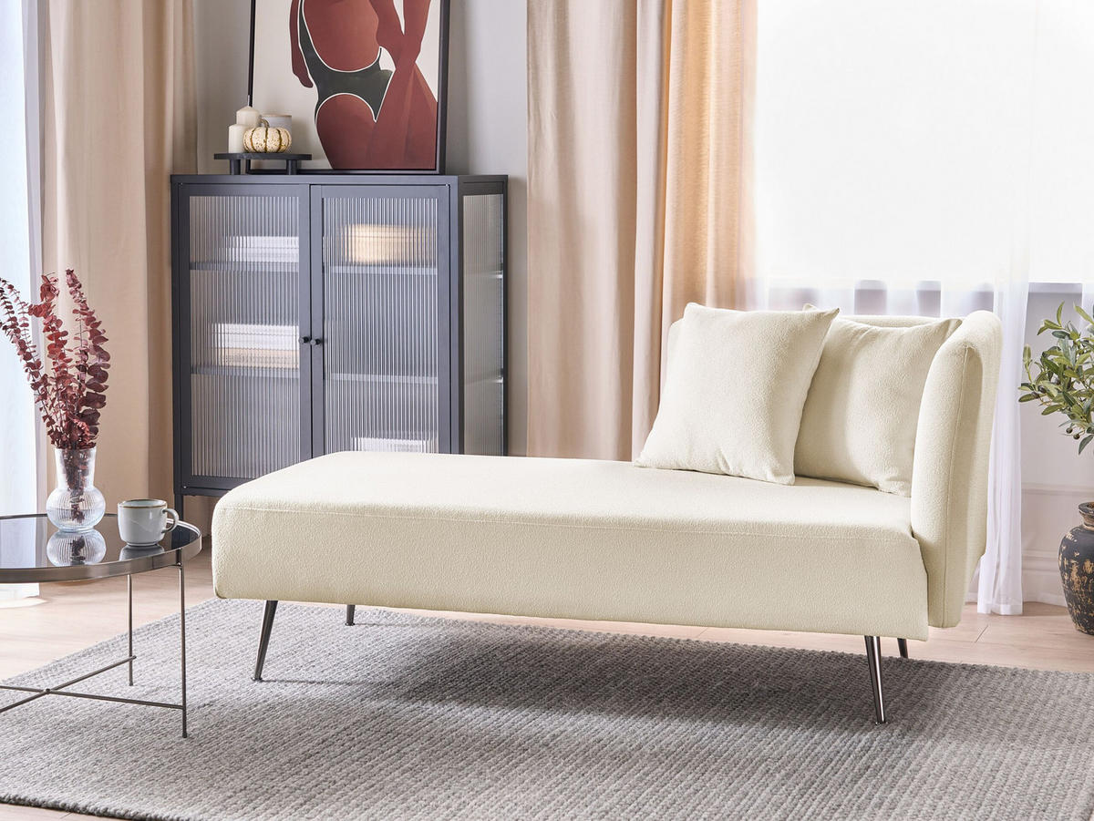 CHAISELONGUE Bouclé cremeweiß rechtsseitig Riom - Schwarz/Weiß, Textil (156/75/77cm) - Beliani