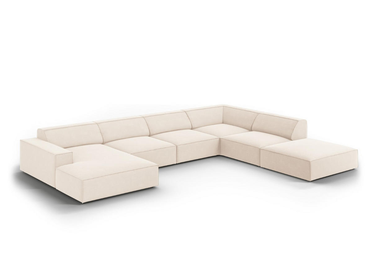 PANORAMASOFA rechts Jodie aus Samt leichtes beige 7 Sitzplätze - Beige, Textil (262/70/364cm) - Micadoni