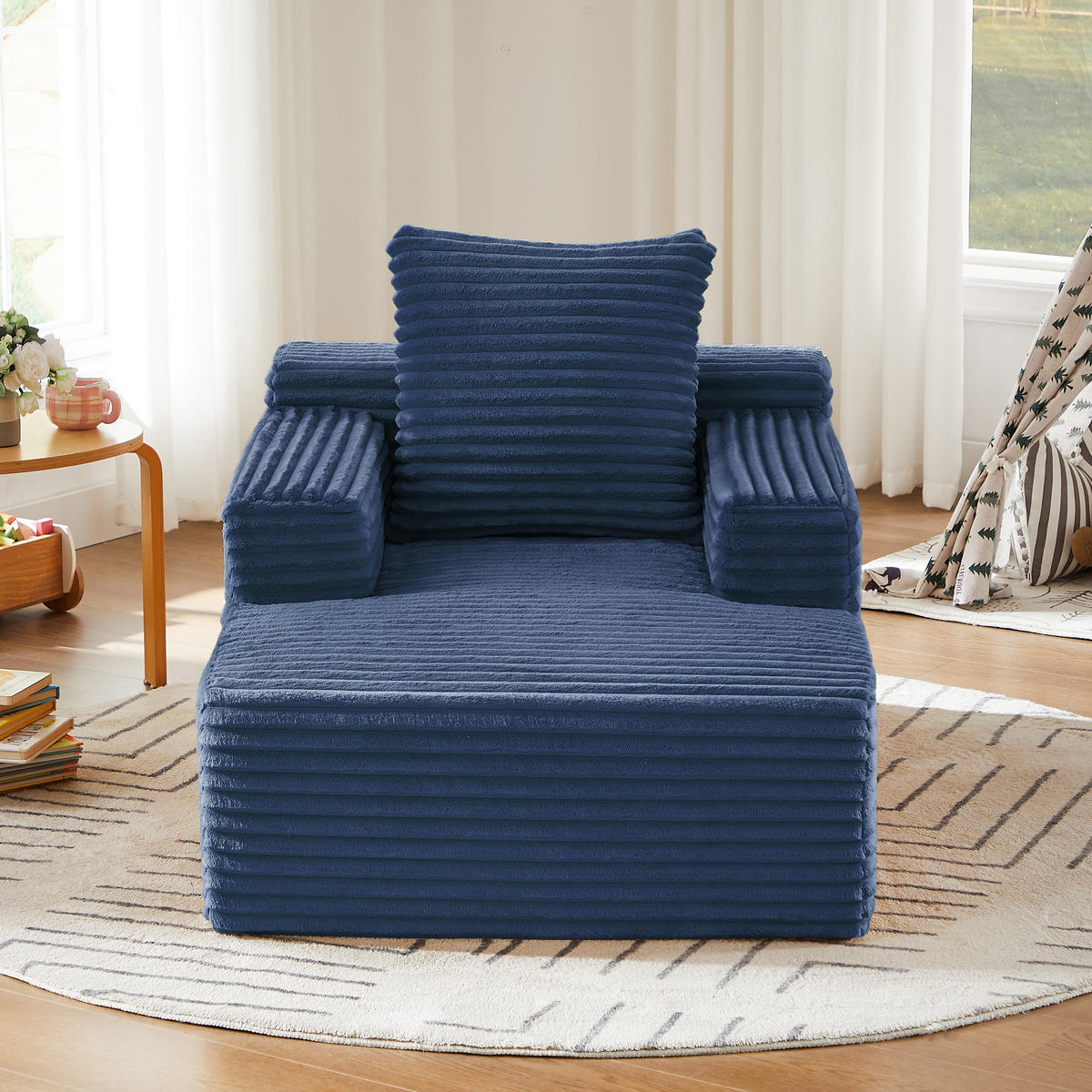 SCHLAFSESSEL DE-34915 Cord mit Schlaffunktion Blau - Blau, Textil (81/50/117cm) - ComfortXL