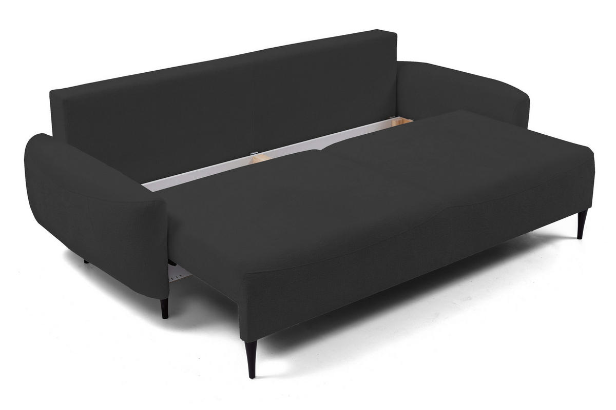 SOFA BOHO Mit Schlaffunktion Und Bettkasten, Wellenfederung, PUR-Schaum, Holzfüße, lose Rückenkissen, freistehend, 244x102x92 cm Black - Schwarz, Holz/Textil (244/92/102cm) - DomoHome