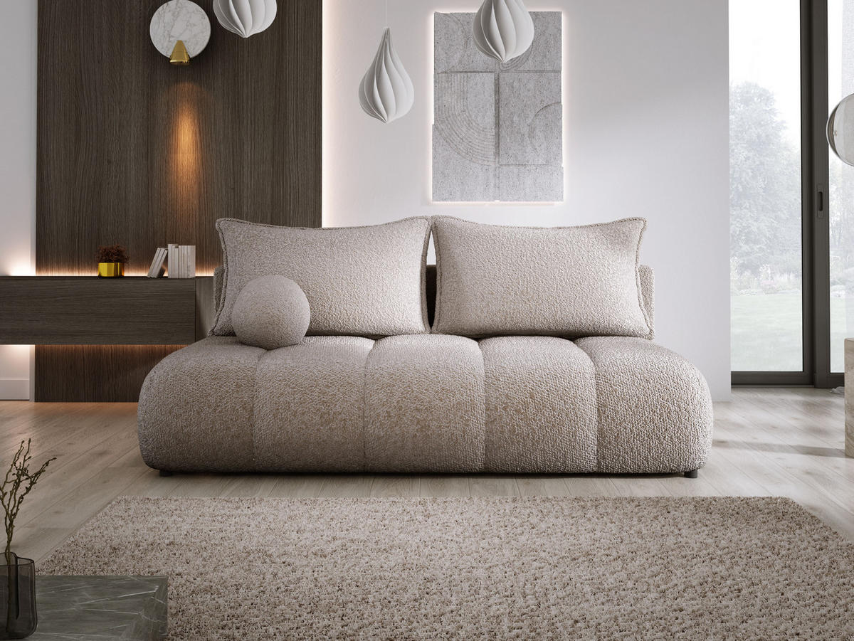 SOFA COCO MINI SCHLAFSOFA mit Bettfunktion, Anthology Stoffbezug, 2-Sitzer, freistehend, Größe: 205x105x97 cm, Sand - Sandfarben, Holz/Textil (205/97/105cm) - DomoHome