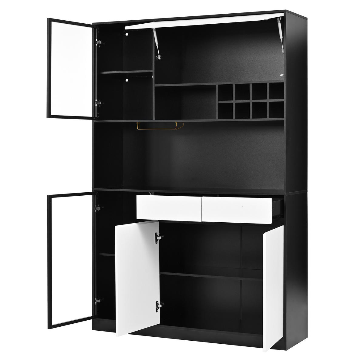 HOCHSCHRANK mit LED, Türen und Schubladen - Schwarz/Weiß, Holzwerkstoff (120/180/35cm) - FLIEKS