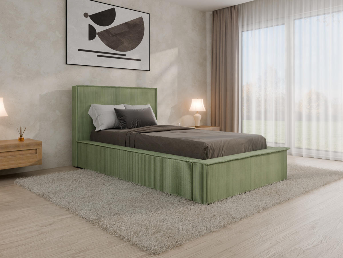 POLSTERBETT SANA 100x200cm Elegantes Polsterbett für modernen Wohnstil , 7-Zonen-Taschenfederkernmatratze CIRA (24 cm), grün - Grün, Holz (100/200cm) - Panda Möbel