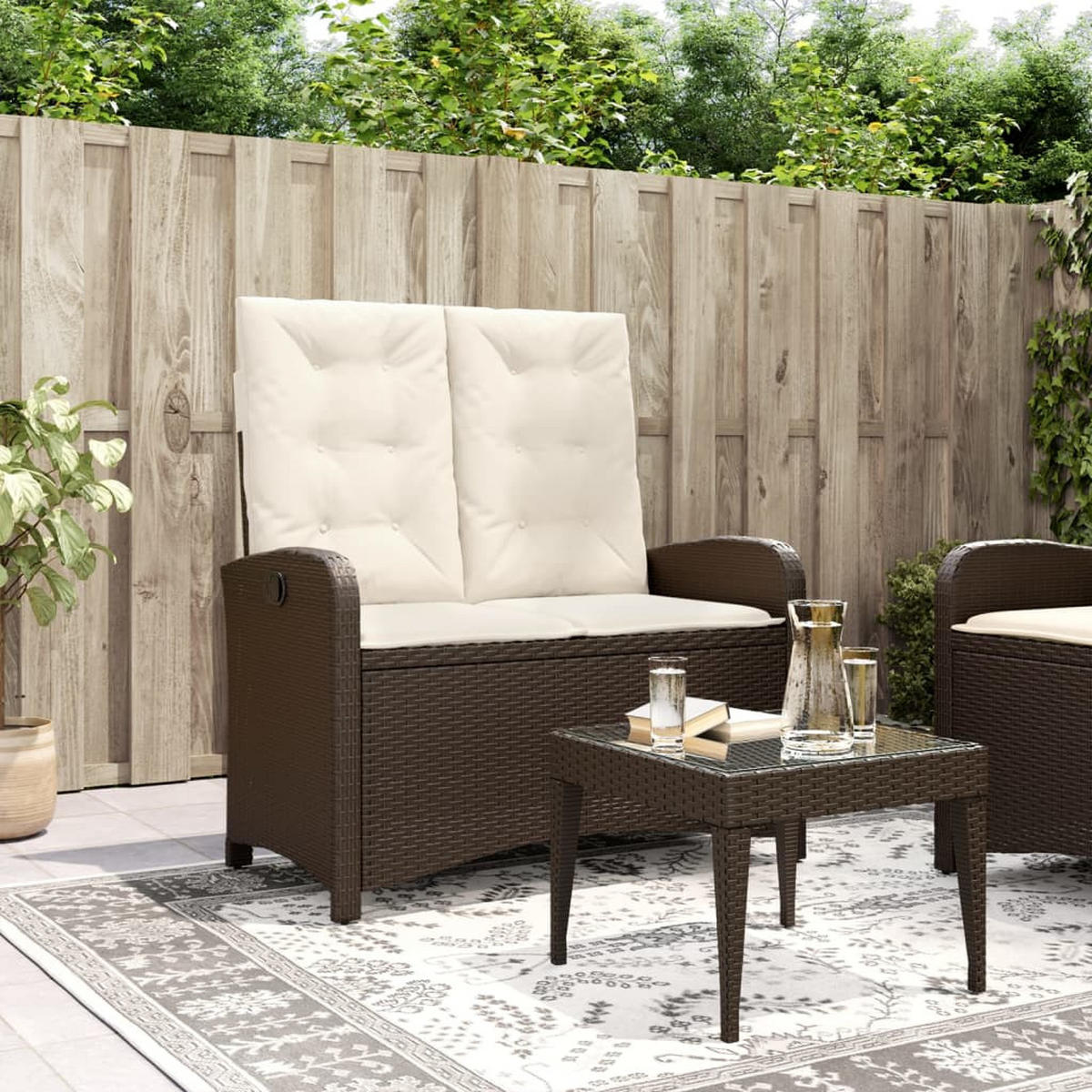 GARTENBANK Verstellbar mit Kissen Braun Poly Rattan - Braun, Kunststoff (105/93/59cm) - furnicato