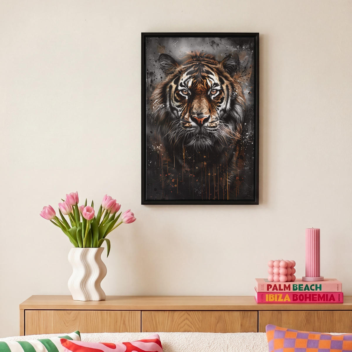 LEINWAND Bilder mit Rahmen - Tiger - Tiere - Porträt - Luxus - Schwarz - 20x30 - Braun, Textil (20/30cm) - MuchoWow