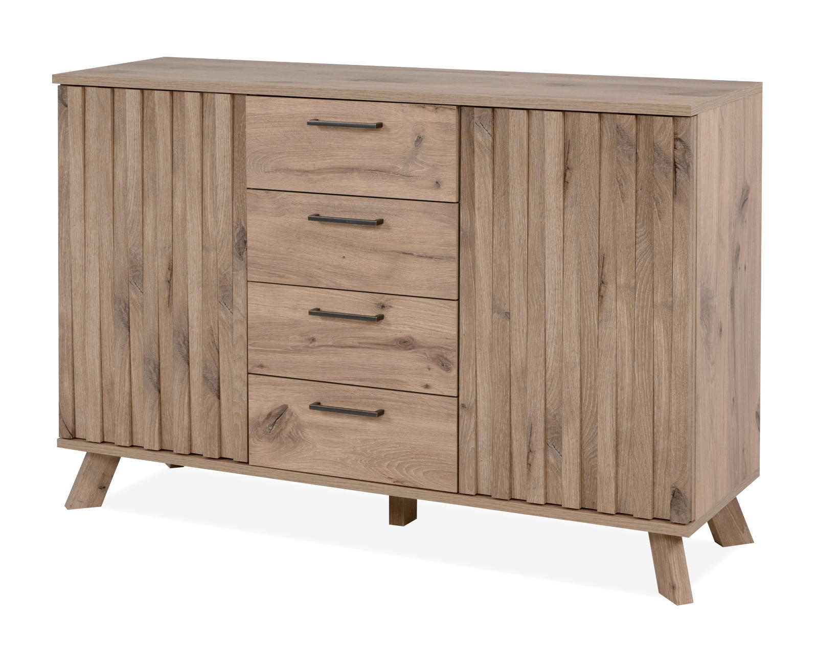 KOMMODE Eiche 127 cm, Sideboard mit viel Stauraum und Push-to-Open - Eichefarben/Messingfarben, Holzwerkstoff/Metall (127/85/40cm) - Furn.Design