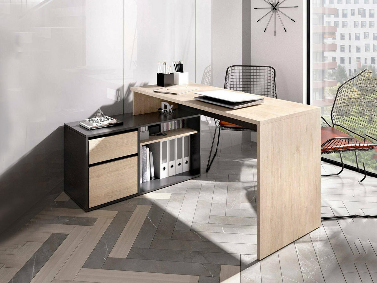 ECKSCHREIBTISCH Eiche, Anthrazit 92/139/75 cm - Braun, Holzwerkstoff (92/139/75cm) - DMORA