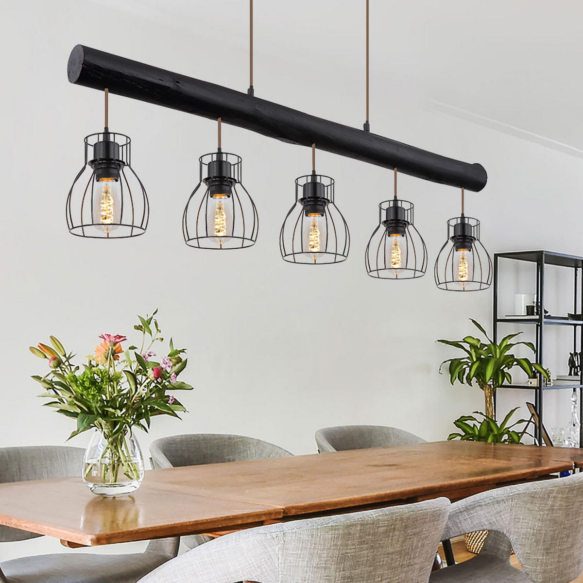 LED HÄNGELEUCHTE Holzoptik Schwarz - Schwarz, Holz (100/13.6/140cm)