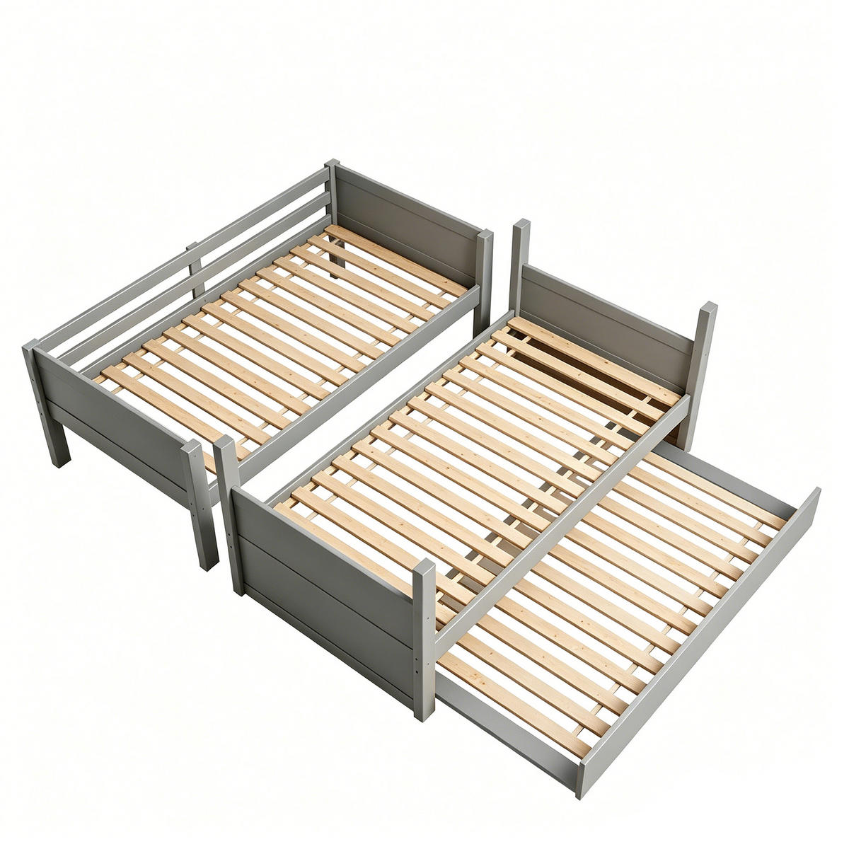 ETAGENBETT 90x200cm Holz Ausziehbett Sicherheitsgeländer Grau - Grau, Holz (90/200cm) - FLIEKS