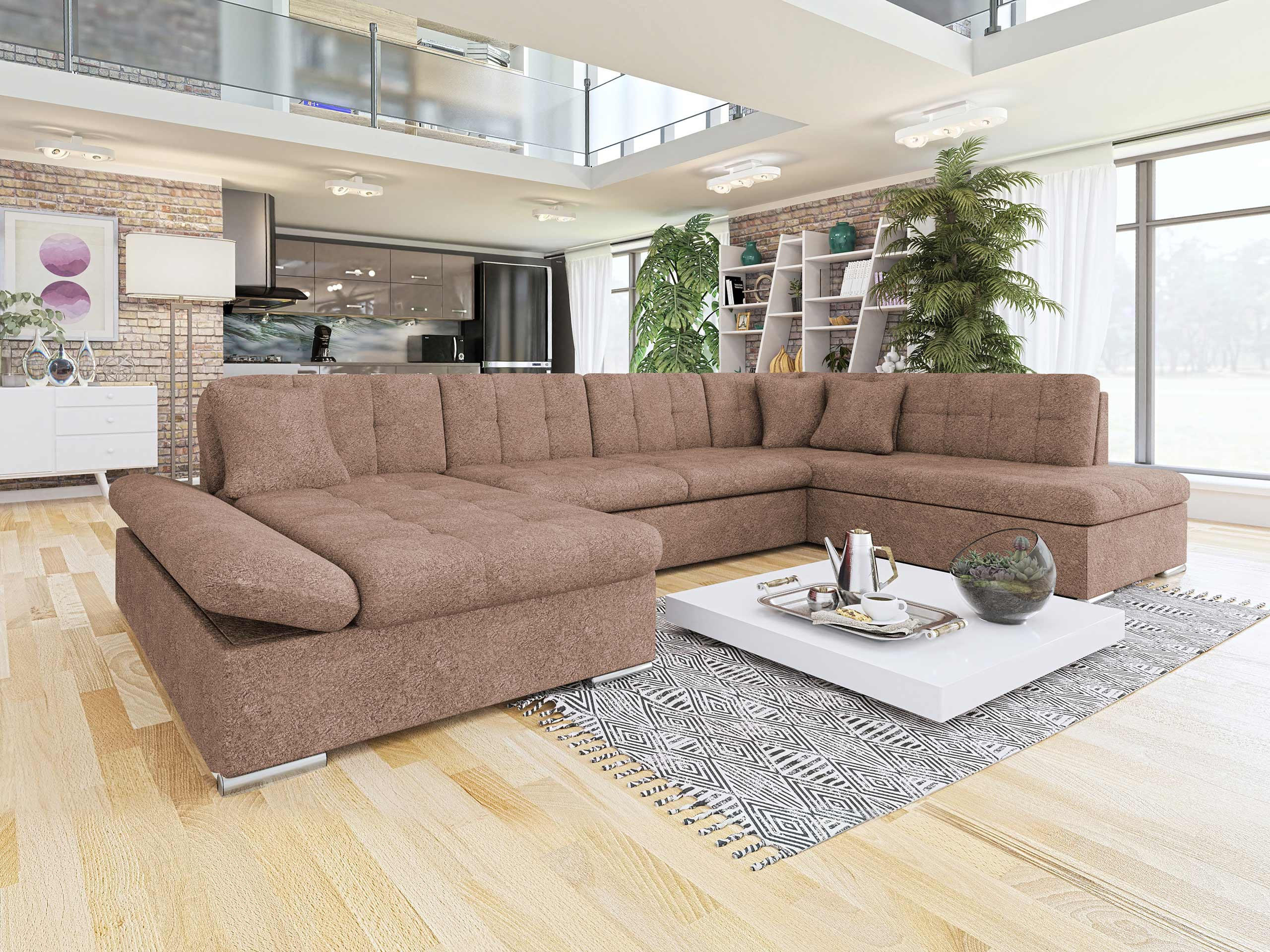 ECKSOFA Bergen, Seite: Links - Silberfarben/Cappuccino, Holz/Textil (345/76/205cm) - MIRJAN24