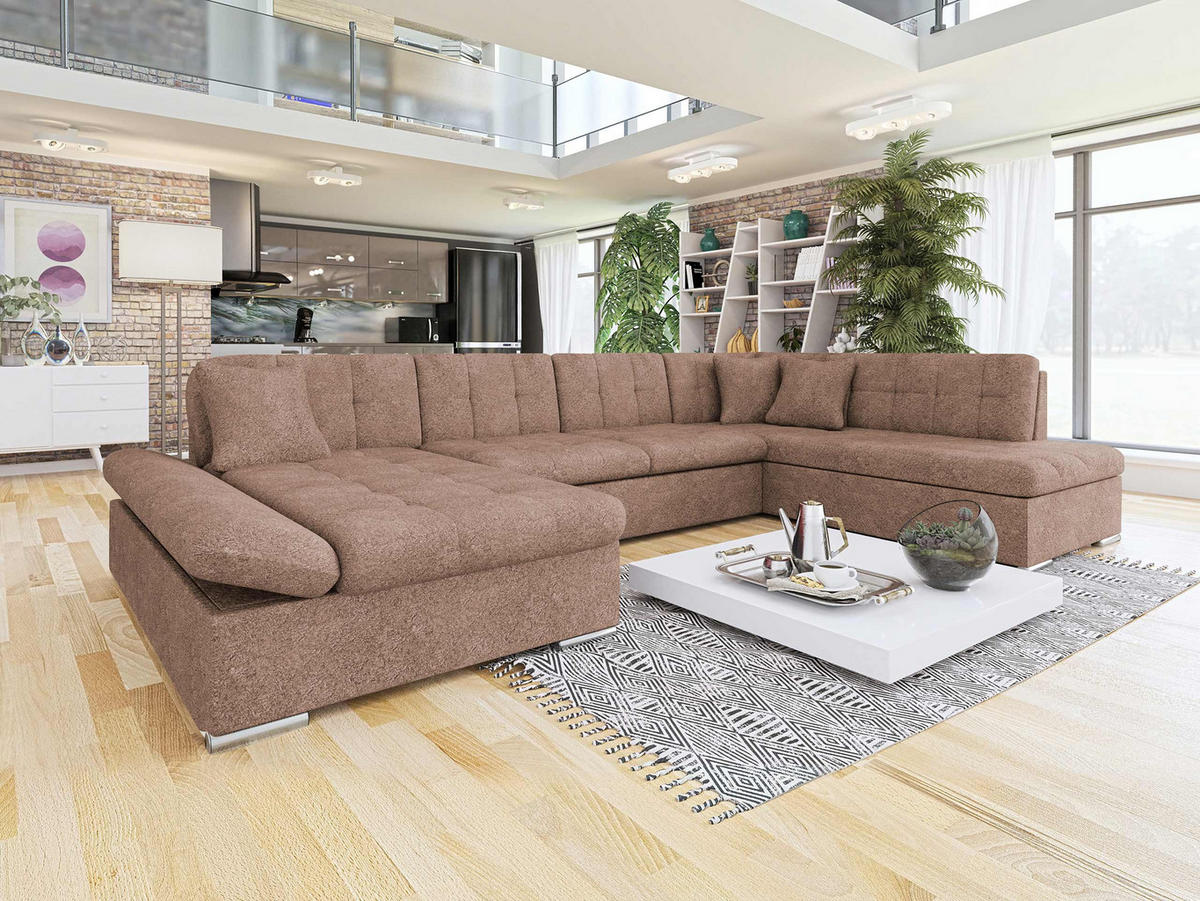 ECKSOFA Bergen, Seite: Links - Silberfarben/Cappuccino, Holz/Textil (345/76/205cm) - MIRJAN24