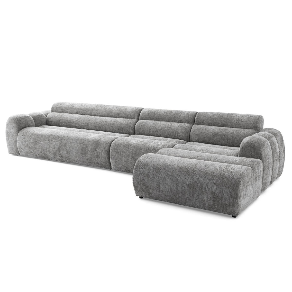 5-SITZER modulares Ecksofa VEER SET 2 Rechts, 175x379 cm, Chenille Webstoff Grau - Schwarz/Grau, Holz/Kunststoff (175/379cm) - Muffo