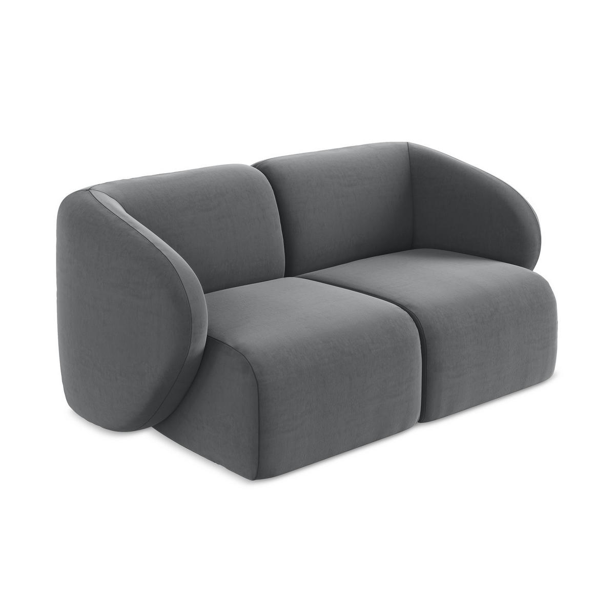 2-SITZER-SOFA Samt Stoff Grau - Edelstahlfarben/Schwarz, Holzwerkstoff/Kunststoff (174/75/94cm) - LaMiaSofa