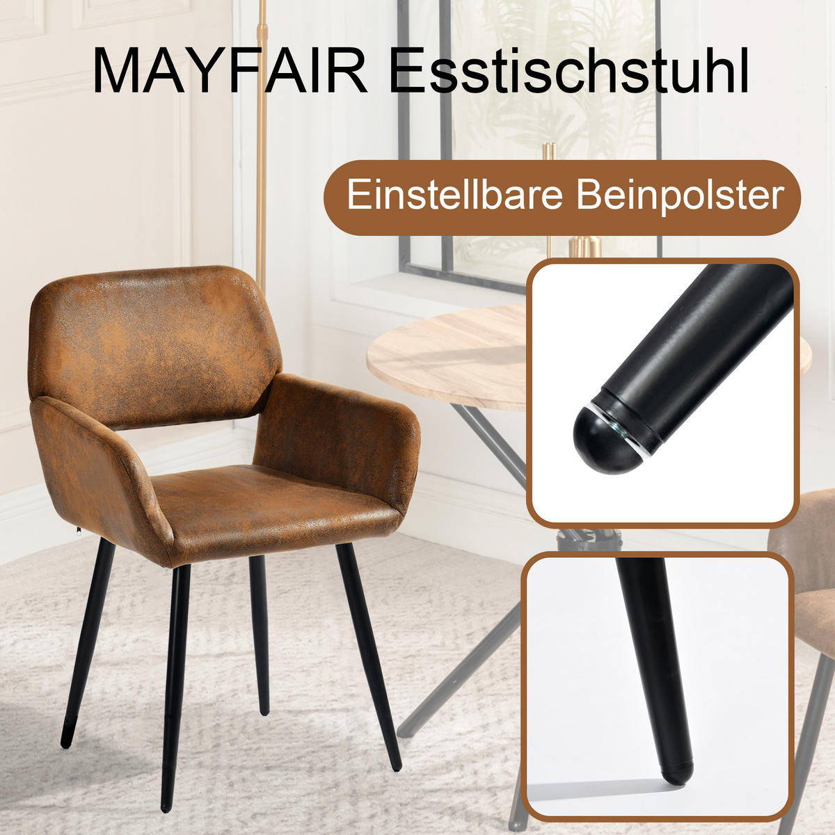 ARMLEHNSTUHL-SET 6 Stück braun - Braun, Holzwerkstoff/Textil (56/76.5/53cm) - Urban Meuble