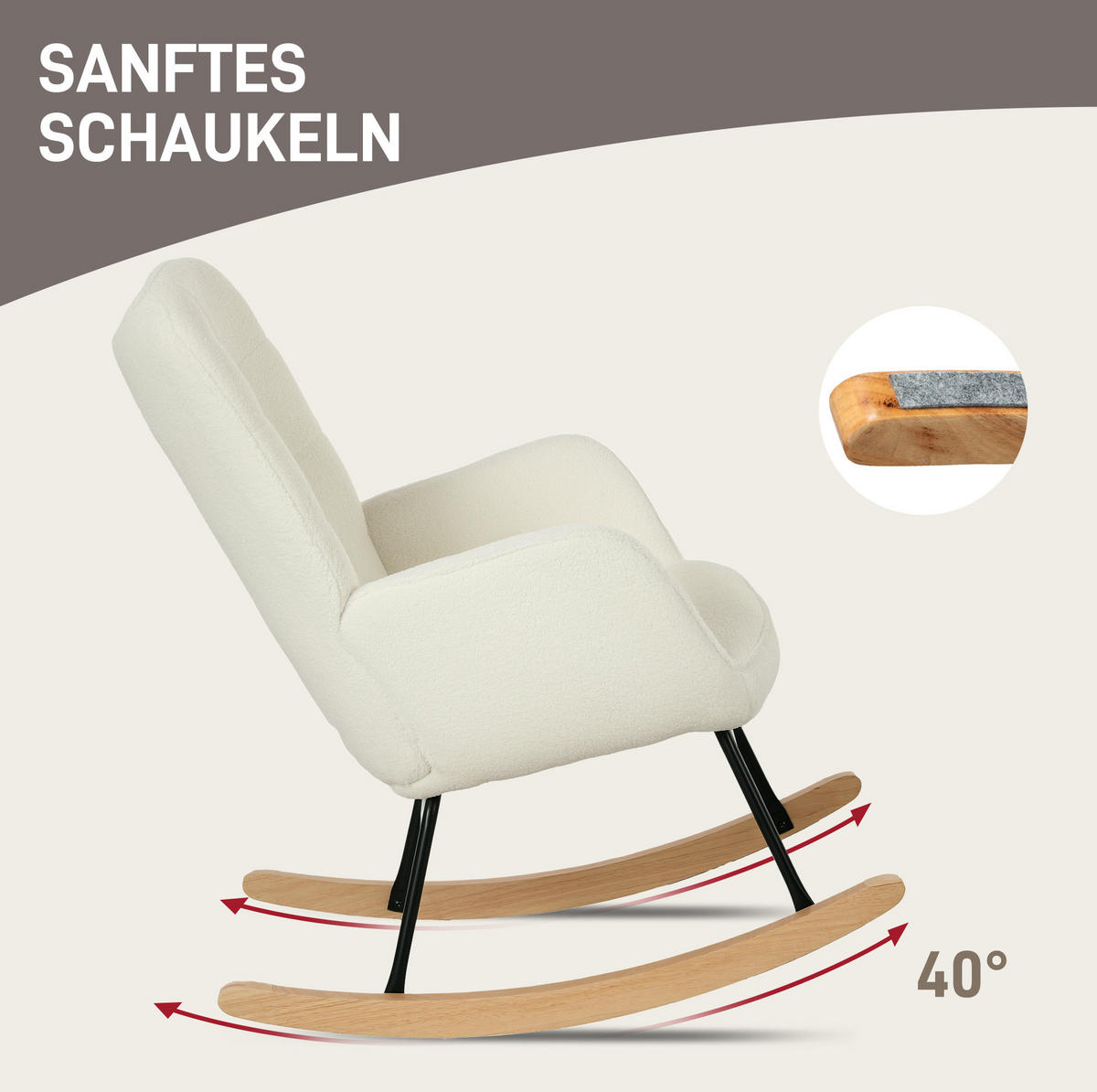 SCHAUKELSTUHL 71/98/101 cm in Weiß mit Berbervliesoptik und Holzkufen - Weiß, Textil (98/101/71cm) - Flora Grace