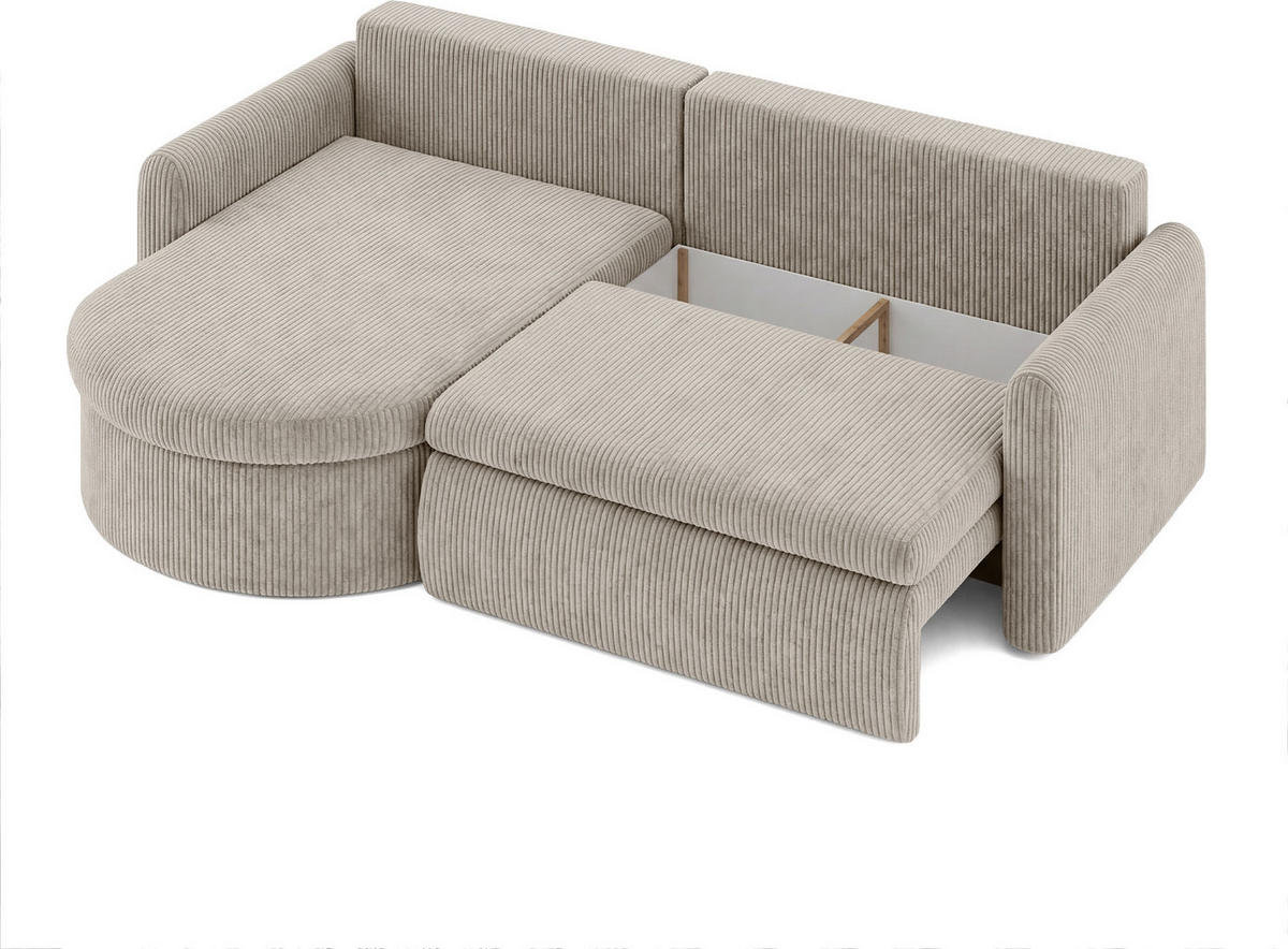 ECKSOFA Cora mit Schlaffunktion & Stauraum, Universell Rechts/Links, Beige Cord Chenille 260/82/160 cm - Beige/Schwarz, Kunststoff/Textil (250/160cm) - WFL GROUP