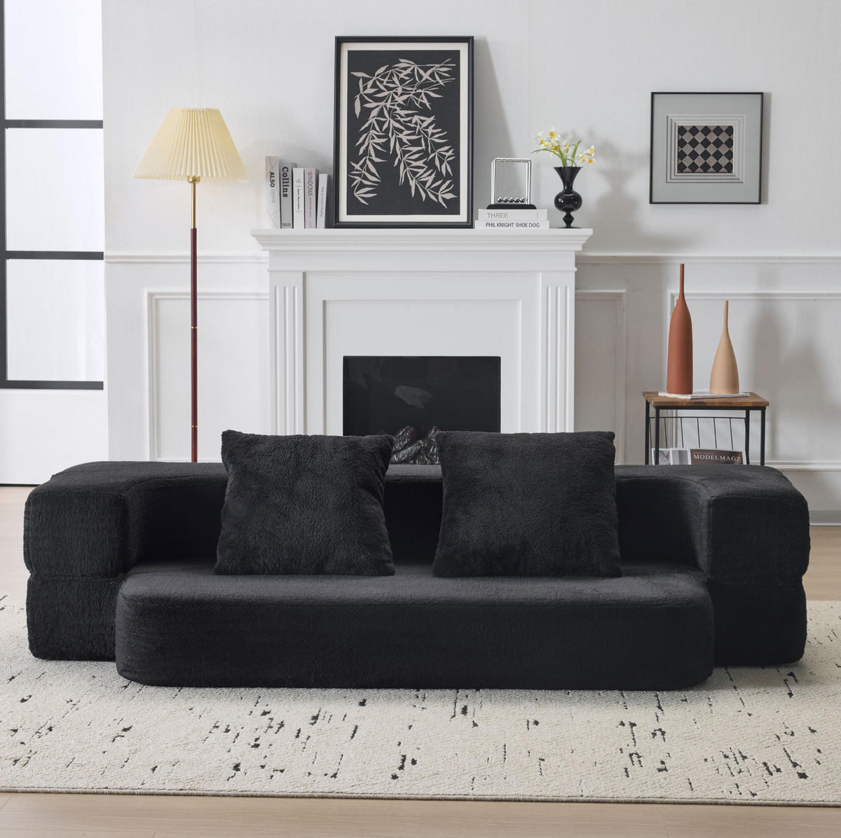 SOFA klappbar 2-in-1 Zweisitzer Schwarz - Schwarz, Kunststoff (52/48/190cm) - Meubliv