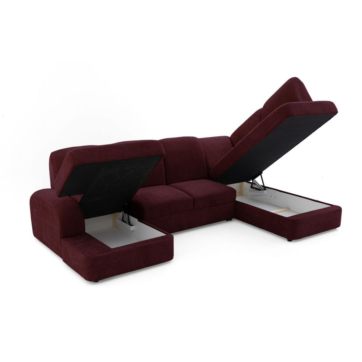 ECKSOFA VIBE U Rechts mit Schlaffunktion 129x263 Chenille Bordeaux - Bordeaux/Schwarz, Holz/Kunststoff (186/102/280cm) - Muffo