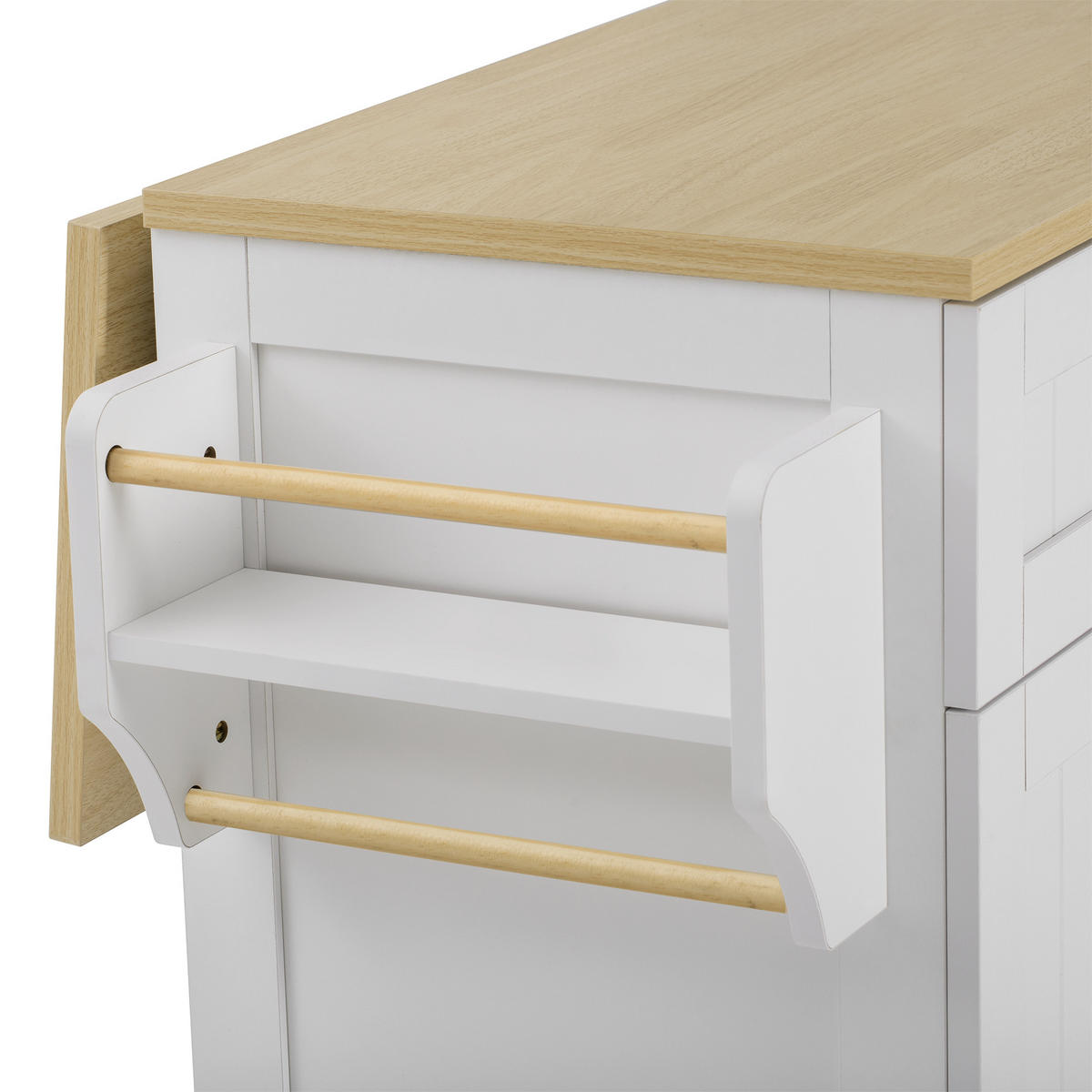 KÜCHENINSEL aus MDF 140x40-70x92 cm Weiß/Natur mit Rollen & klappbarer Platte - Weiß, Holzwerkstoff (140/92/70cm) - Modfu