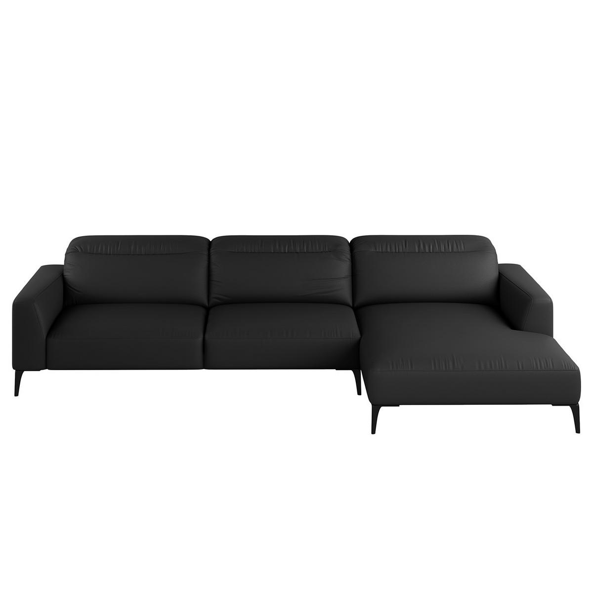 ECKSOFA mit Longchair - Schwarz, Leder/Metall (328/180cm) - home24