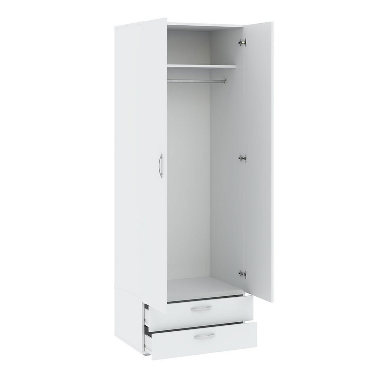 KLEIDERSCHRANK Basic Weiß 74 / 52 / 214 cm - Silberfarben/Weiß, Holz/Holzwerkstoff (74/214/52cm) - Feldmann-Wohnen
