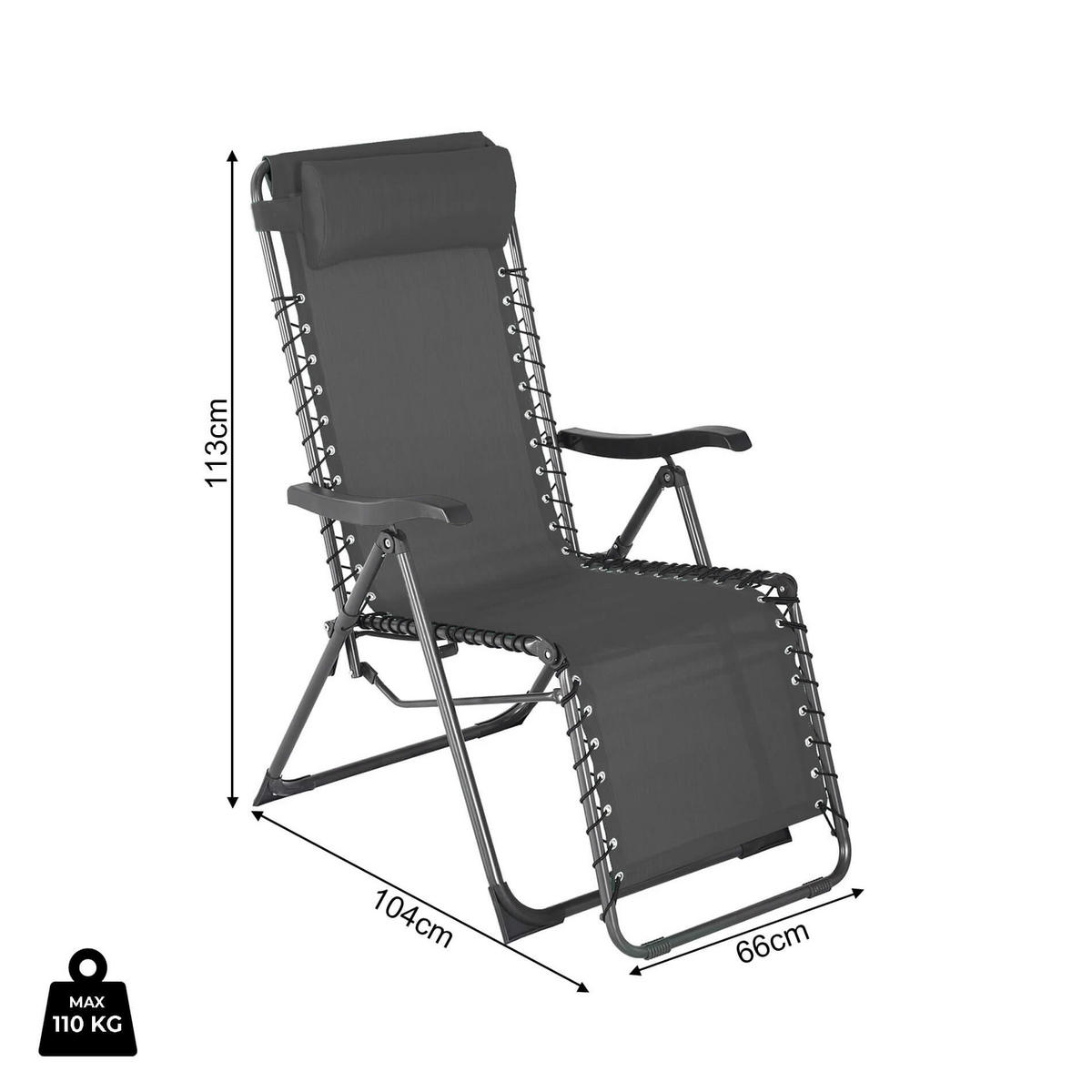 GARTEN-RELAXSESSEL Dunkelgrau 104/66/113 cm - Grau, Metall (66/113/104cm) - Mobili Rebecca