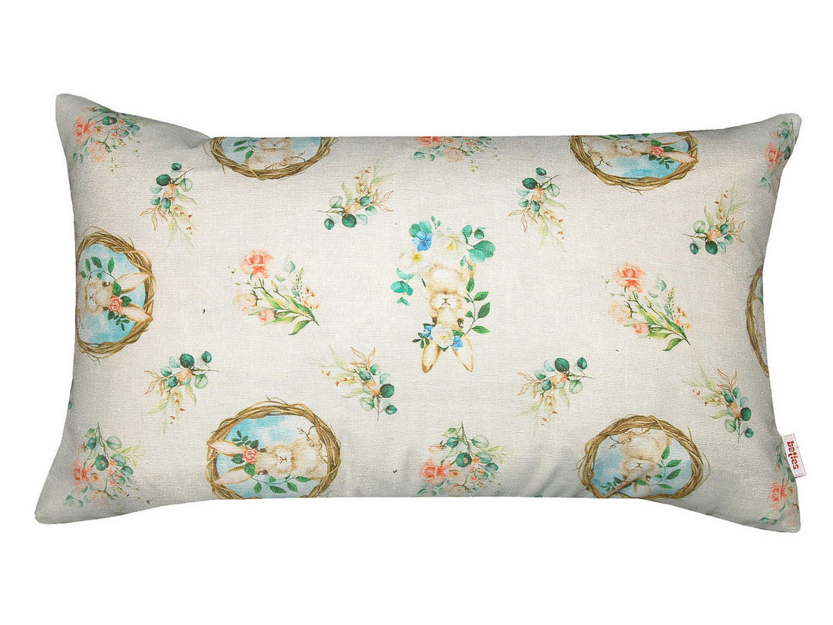 KISSENHÜLLE Hase Josefine romantisches Landhaus Design Kaninchen Alloverdruck 30/50 cm - Multicolor/Weiß, Textil (30/50cm) - beties Heimtextil