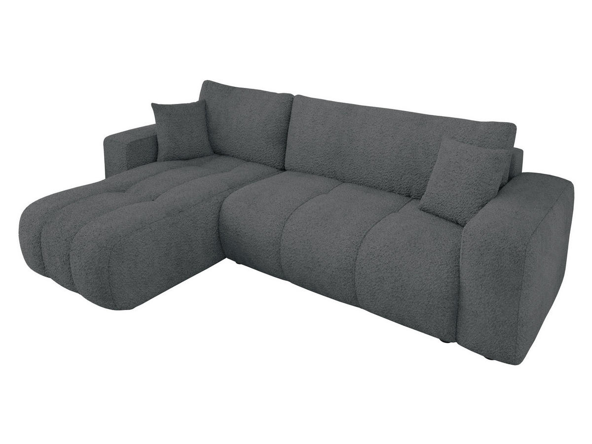 ECKSOFA Furyn Boucle - Dunkelgrau/Schwarz, Holzwerkstoff/Kunststoff (244/145cm) - MIRJAN24