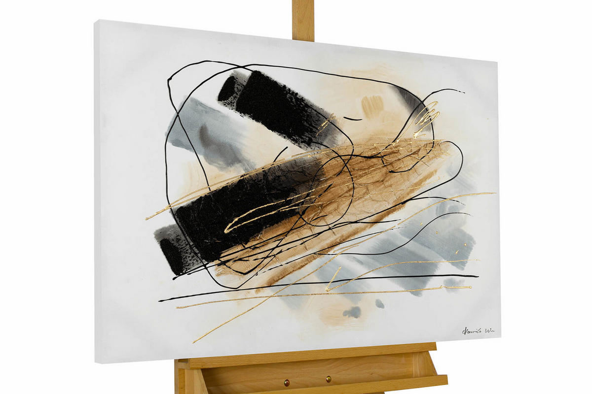 ACRYLBILD HANDGEMALT 100/75 cm - Goldfarben/Schwarz, Holz/Textil (100/75cm) - KUNSTLOFT