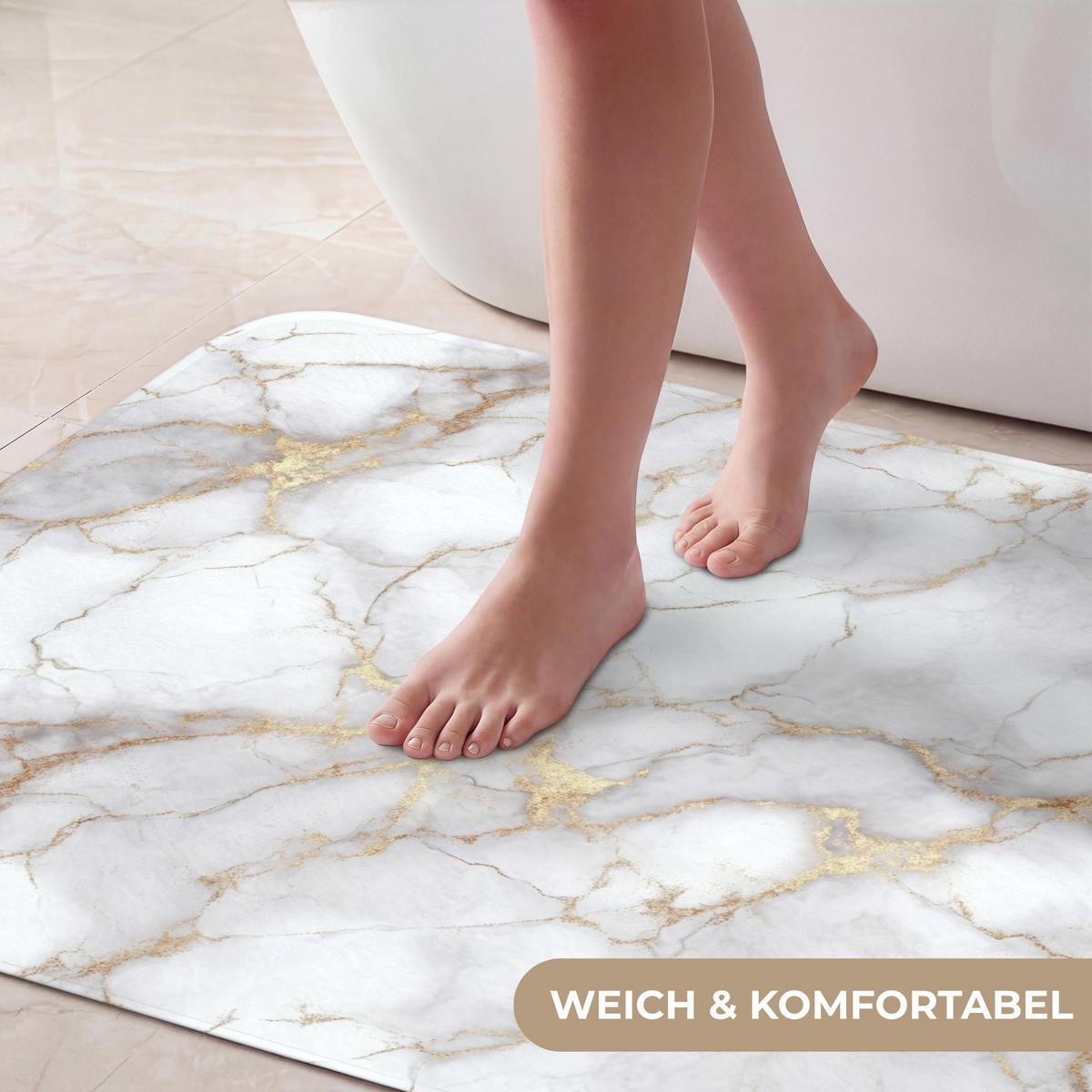 KÚPEĽŇOVÁ PREDLOŽKA Biela - zlatá - mramorová - sivá 90x60 cm - biela, textil/plast (90/60cm) - OnlyWow