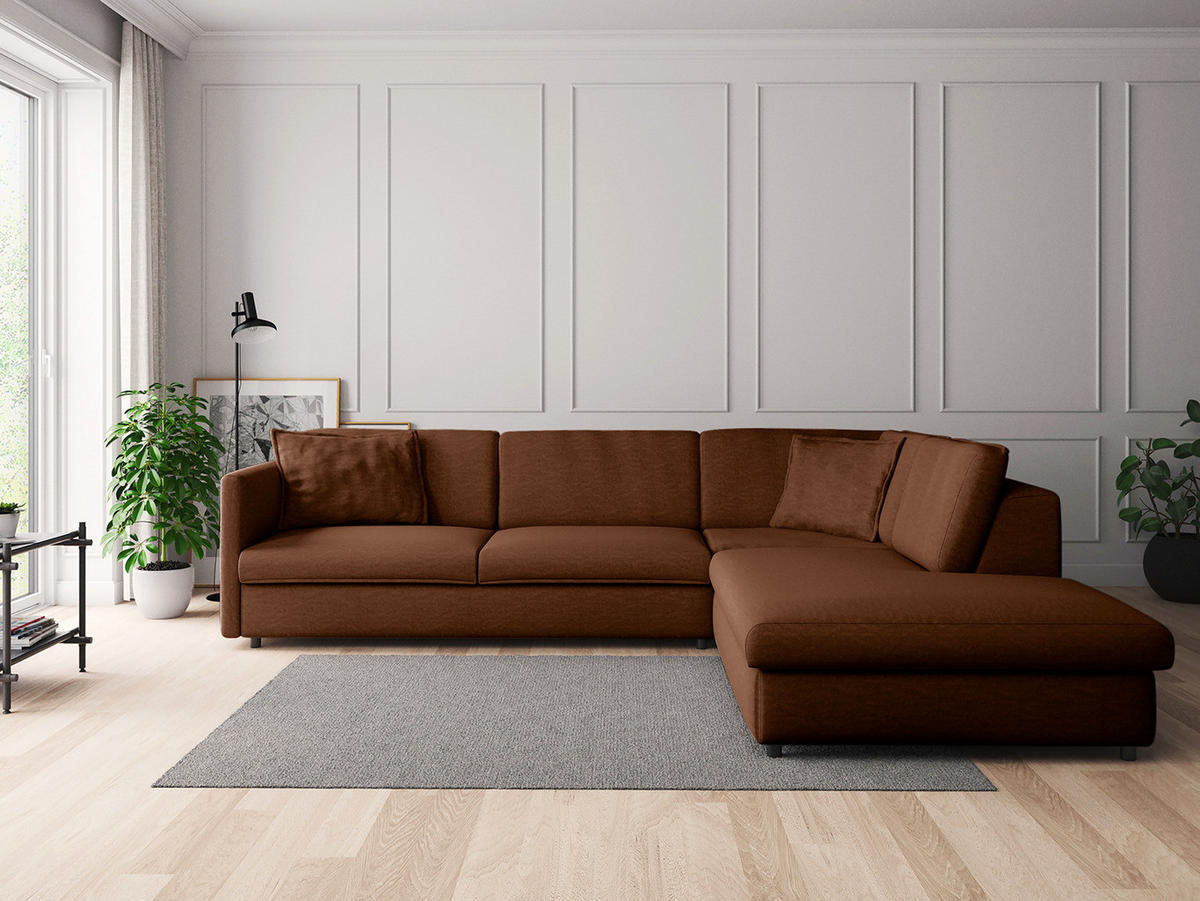 ECKSOFA mit Ottomane - Schwarz/Braun, Kunststoff/Textil (328/272cm) - home24