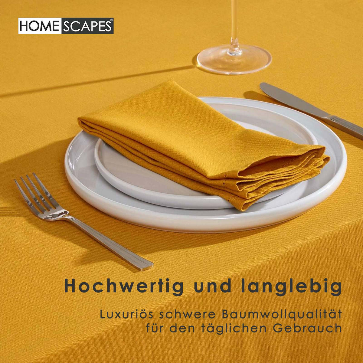 TISCHDECKE senfgelb 137/228 cm, 100% Baumwolle - Dunkelgelb, Textil (137/228cm) - Homescapes