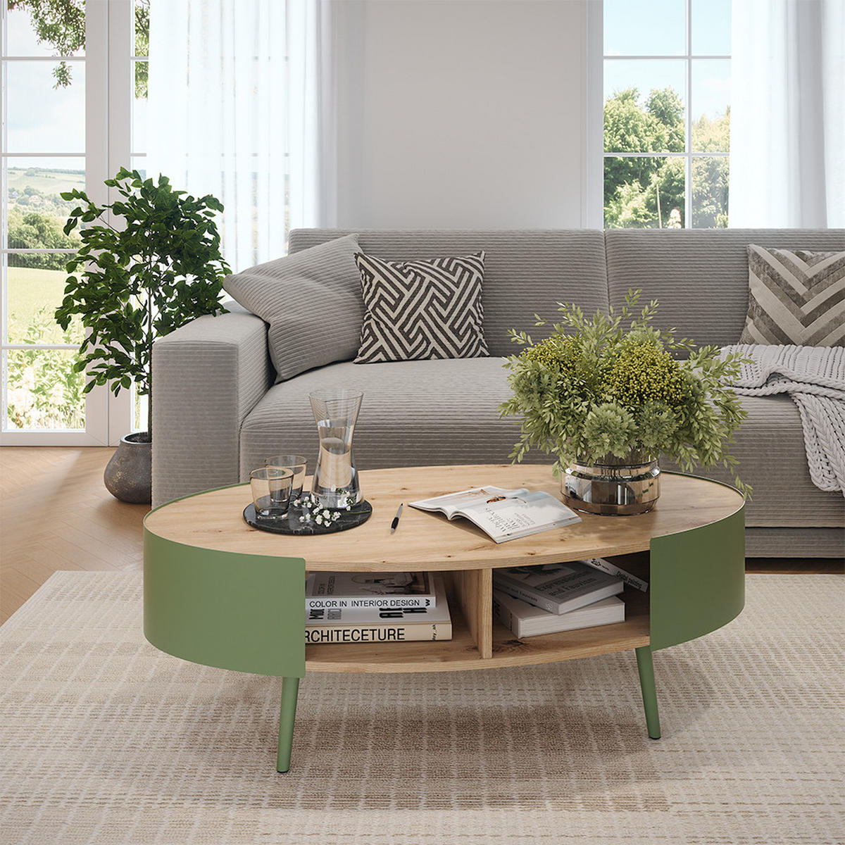 COUCHTISCH Lofta Grün 120 x 60 cm - Eichefarben/Grün, Holzwerkstoff (60/120/39cm) - Vicco