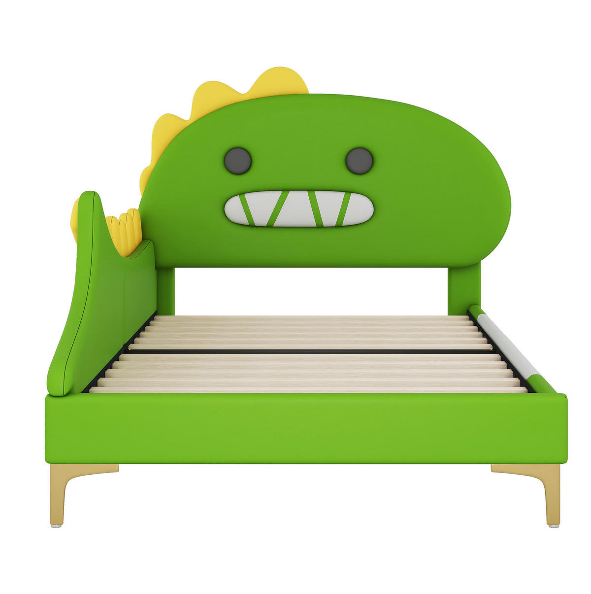 KINDERBETT mit Dinosaurier-Kopfteil 90x200 cm PU Grün - Grün, Holzwerkstoff (90/200cm) - Beauniv