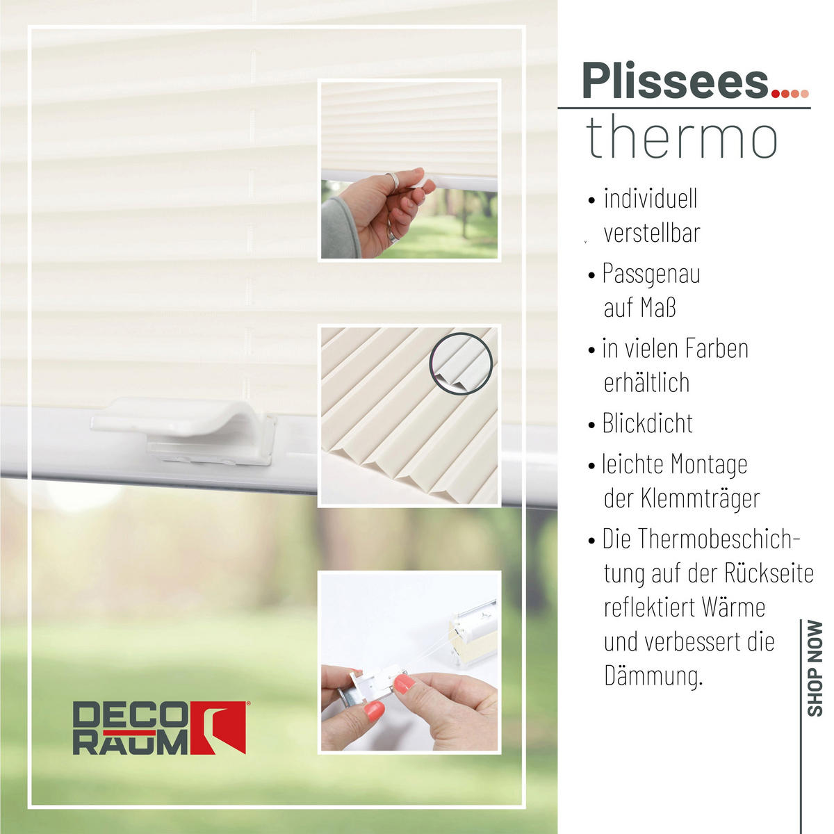 PLISSEE Thermo Basic 75 x 210cm Klemmfix ohne Bohren - Creme, Textil (75/210/210cm) - Deco-Raum