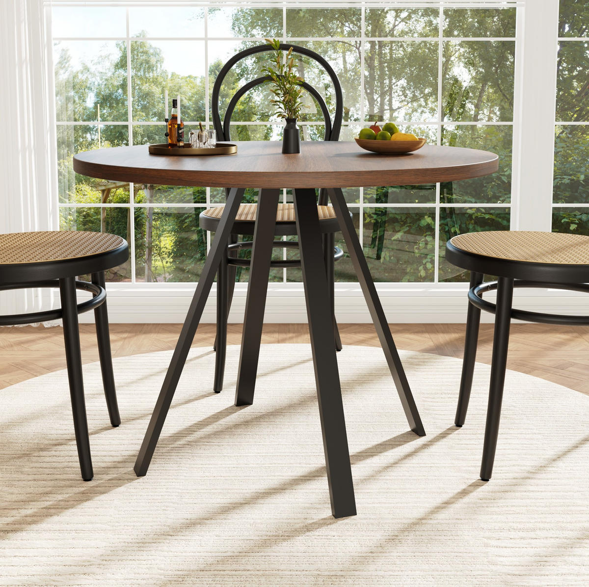 ESSTISCH Runder 80/80/75 cm walnussfarben mit Metallbeinen - Walnussfarben, Holzwerkstoff (80/80/75cm) - OKWISH