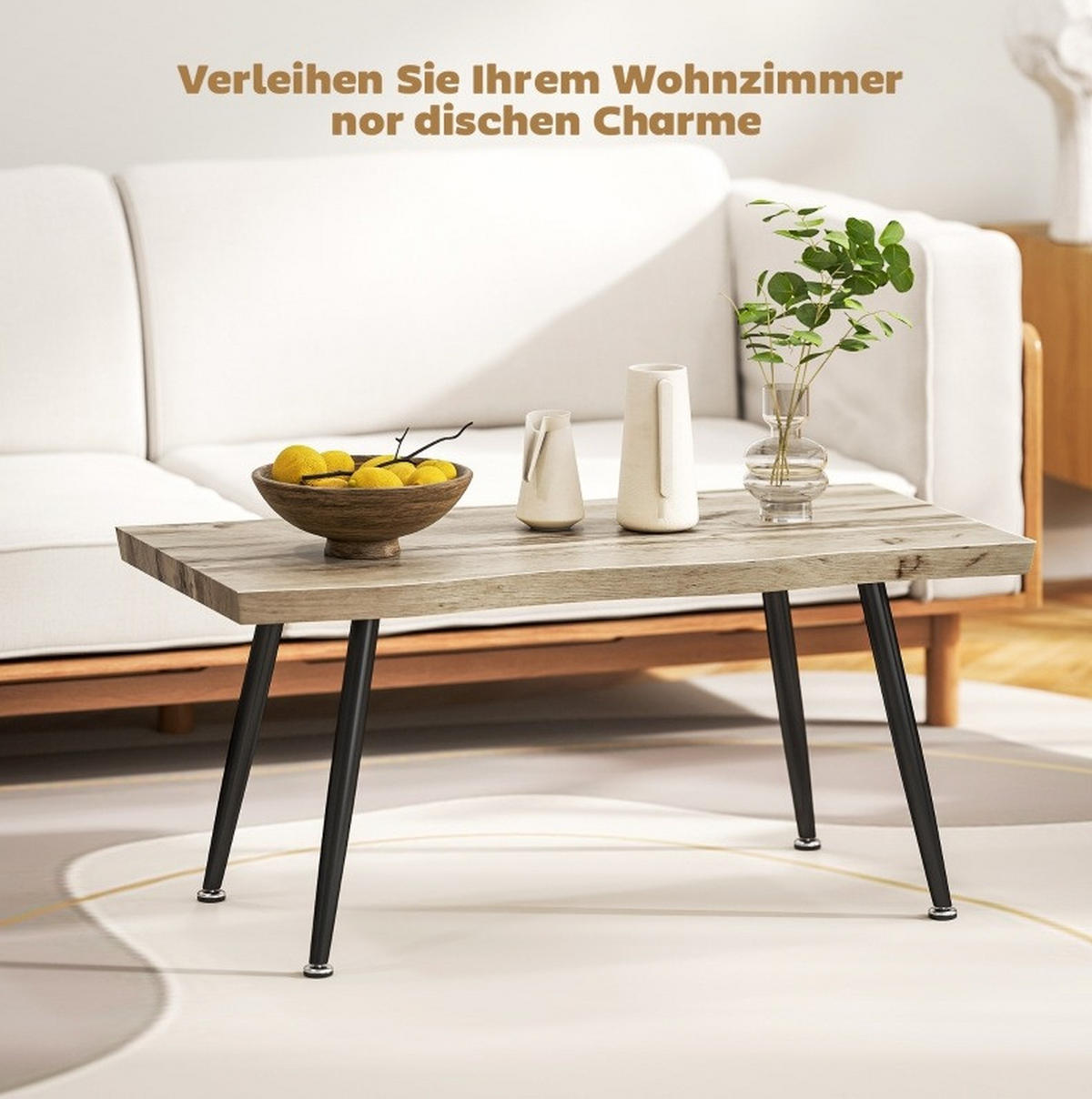 COUCHTISCH 100/50/45 cm Eiche aus Holz mit Stahlbeinen - Eichefarben, Holz (100/50/45cm) - OKMYHOME