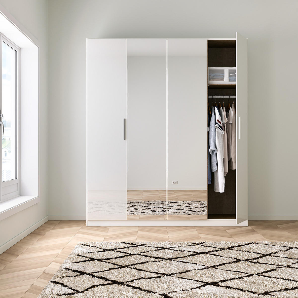 DREHTÜRENSCHRANK - Weiß Hochglanz/Weiß, Holzwerkstoff (181/197/54cm) - home24