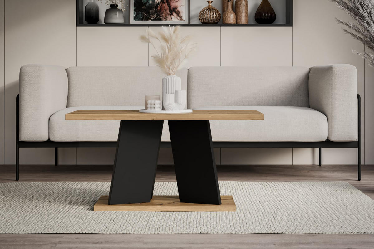 KAFFEETISCH 110x70x60 cm - Artisan Eiche Optik / Schwarz - UFOM - Eichefarben, Holzwerkstoff (110/70/60cm) - ALTDECOR