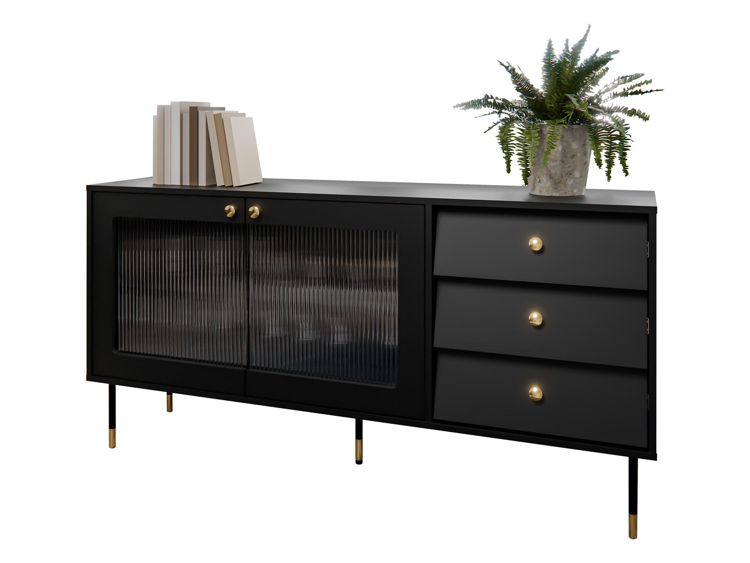 SIDEBOARD Valerio 150 - Goldfarben/Schwarz, Holzwerkstoff/Kunststoff (150/75/39cm) - MIRJAN24